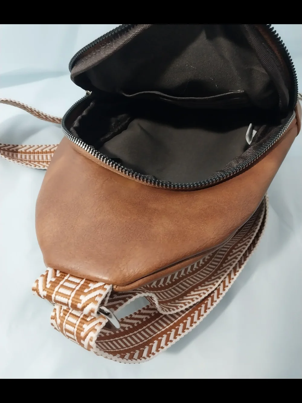 Cluci Vegan Faux Brown Leather Crossbody Sling Bag with Patterned Strap
